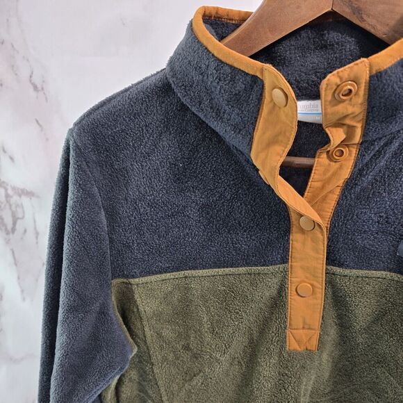 Columbia Pullover Womens Medium Brown Green Fleece Quarter Snap Benton Springs - Picture 2 of 11